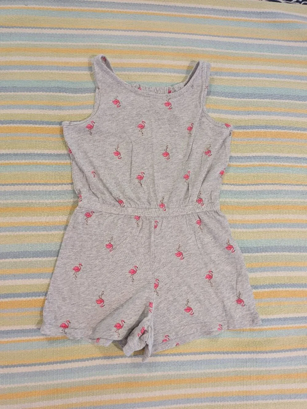 ⭐ Girl's Old Navy gray flamingo Romper Large 10-12